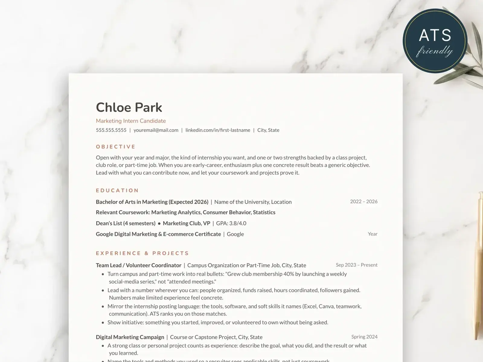 Internship Resume Template for Google Docs, Word & Pages | The Willow — image 2 of 7