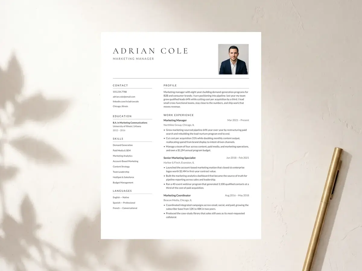 Resume Template with Photo for Google Docs, Word & Pages — The Ashford preview
