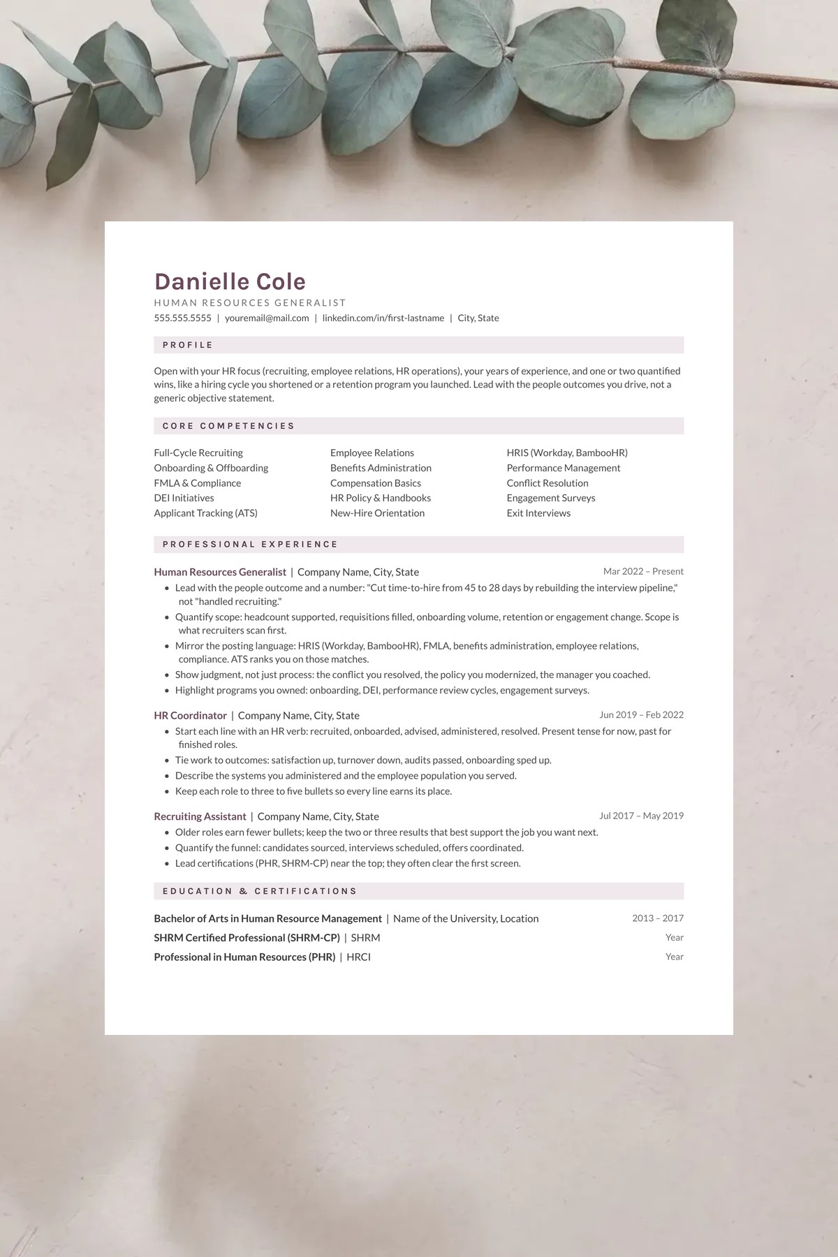 Cove resume template for Google Docs, Word & Pages. ATS-friendly, one page, instant download.