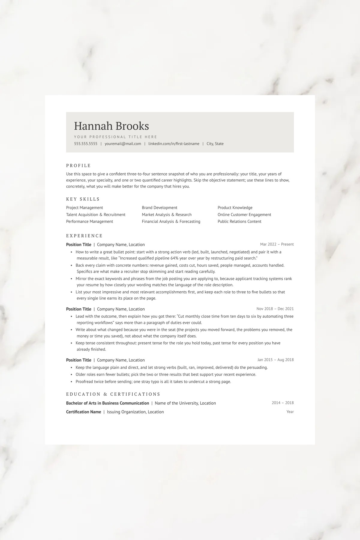 Linen resume template for Google Docs, Word & Pages. ATS-friendly, one page, instant download.