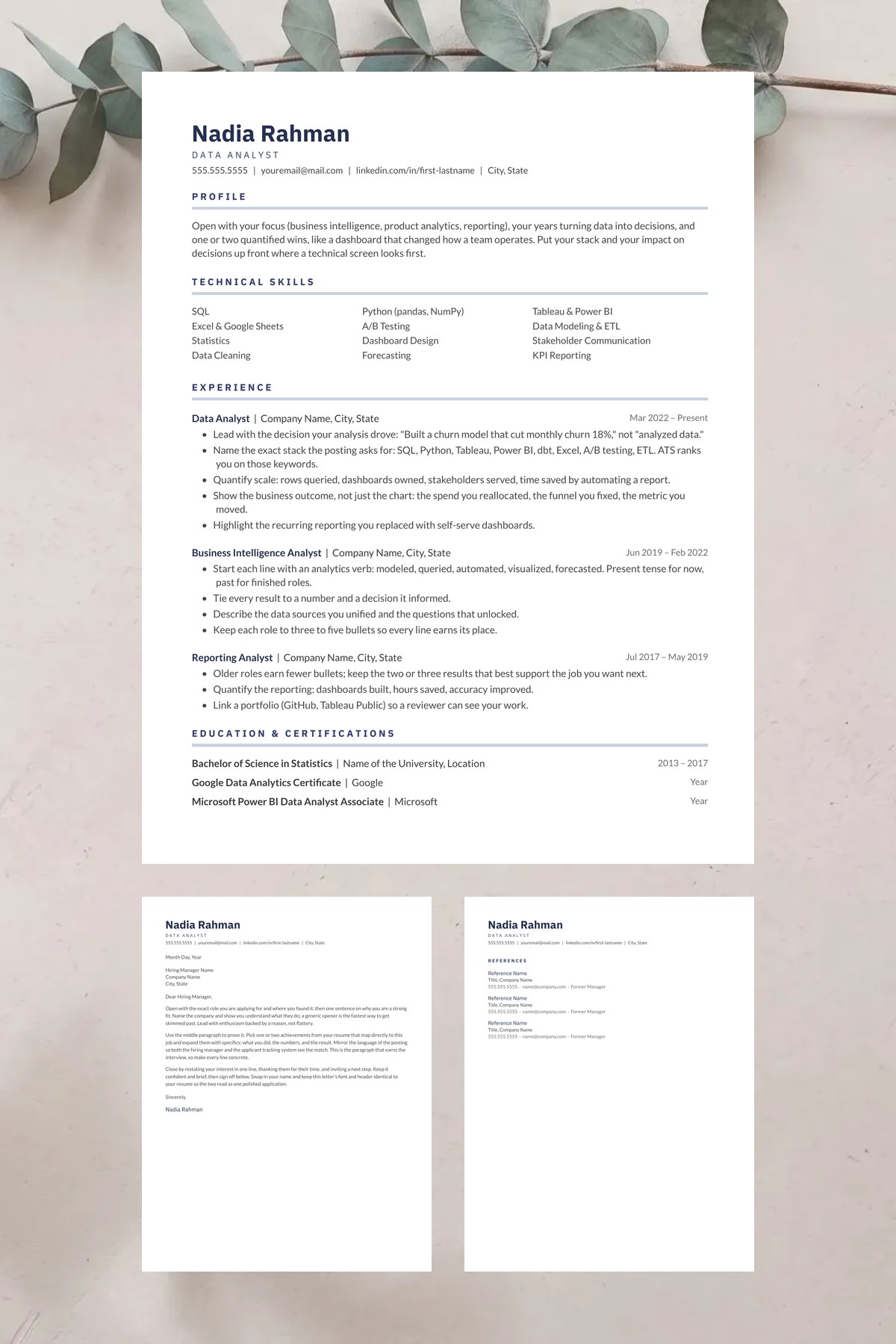 Prism resume template with a matching cover letter and references page — editable in Google Docs, Word & Pages. ATS-friendly, instant download.