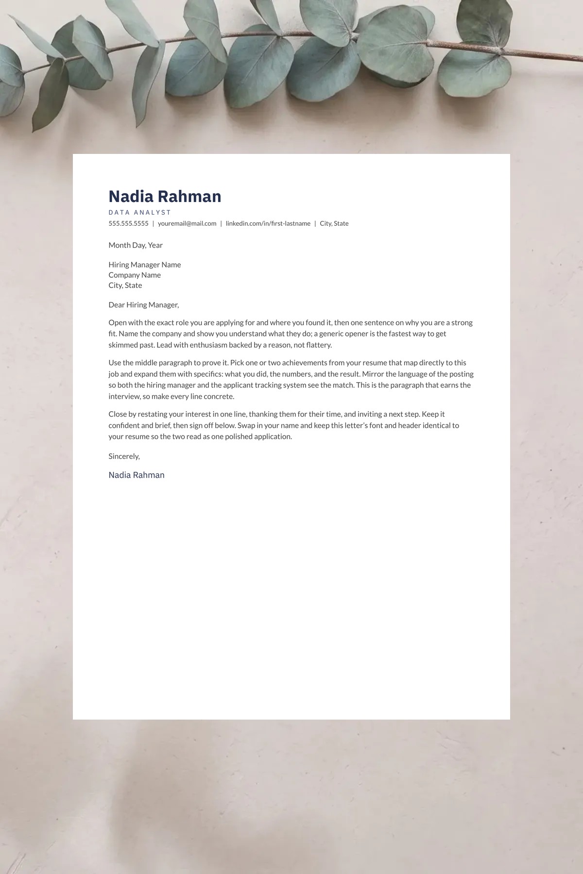 Matching cover letter template for the Prism resume — Google Docs, Word & Pages, instant download.