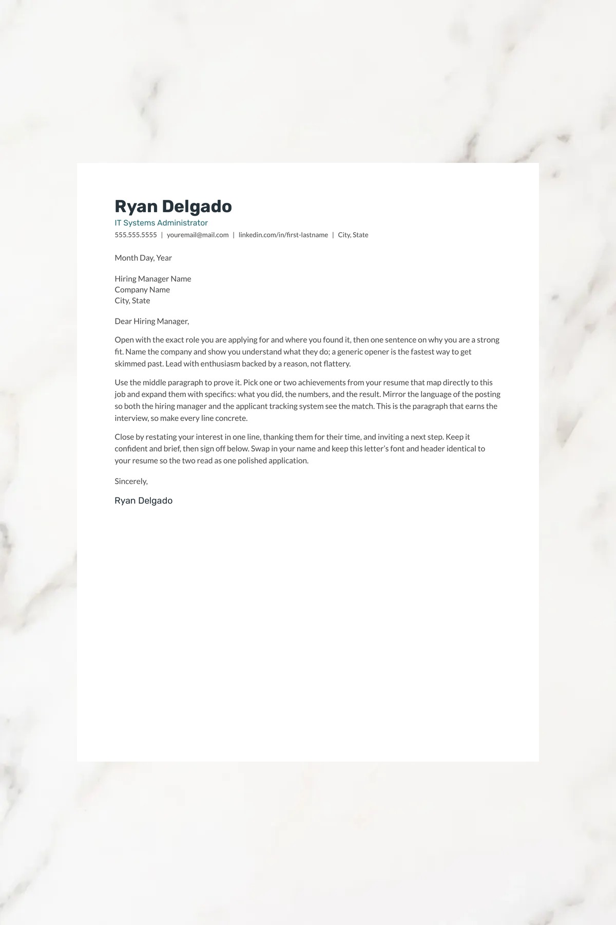 Matching cover letter template for the Vector resume — Google Docs, Word & Pages, instant download.